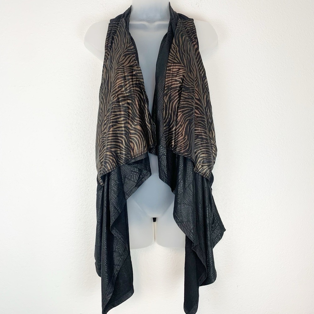 Pretty Angel Vest Womens Large Waterfall Animal Print Stretch Boho Festival‎ Top